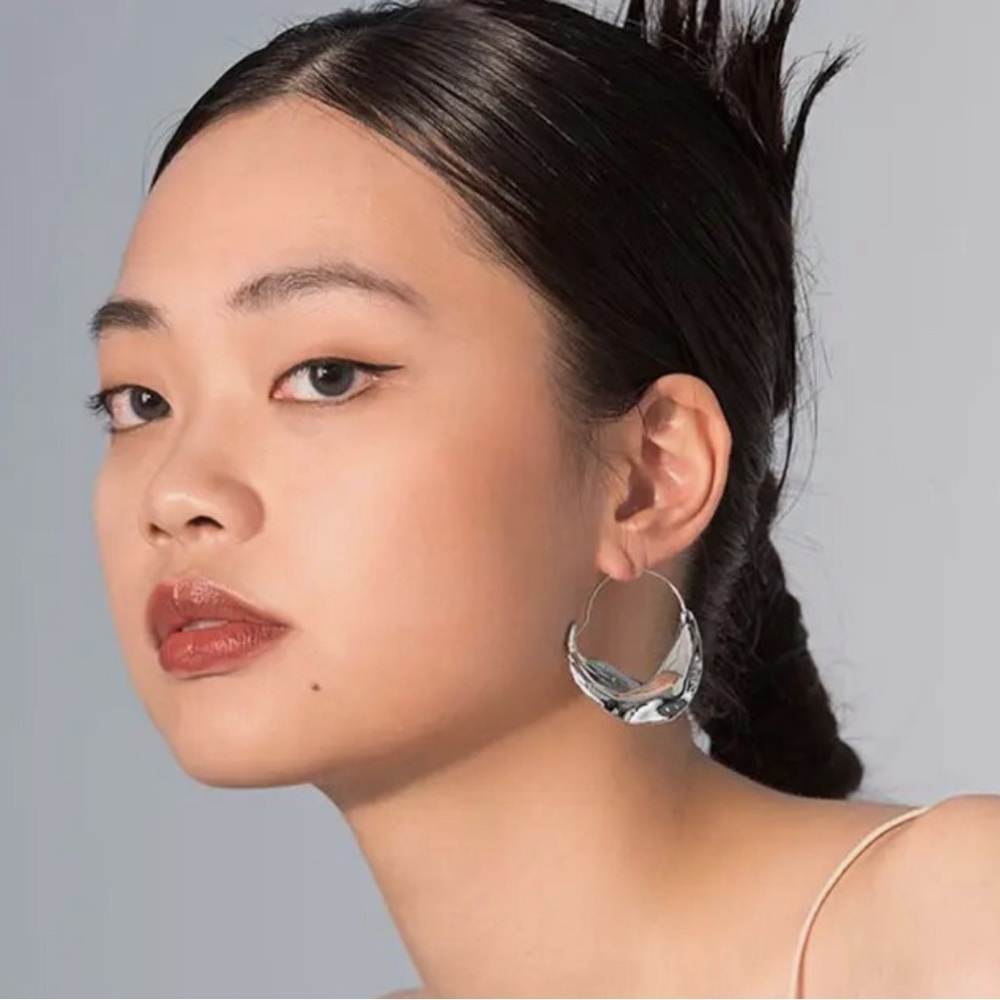 Silver Half Moon Crescent Hoops